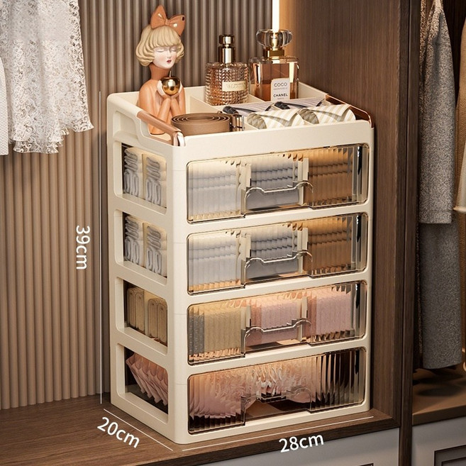 서랍형 수납정리함 가정용 대용량 수납함 양말 팬티 브라 3in1 정리함, 1개, 사층