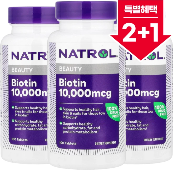 나트롤 비오틴 1 000mcg 100정, 100회분, 3팩 - 쿠팡