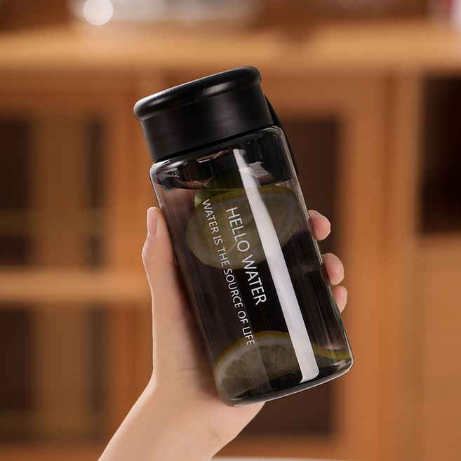 簡約透明茶隔塑膠水杯, 黑色600ml, 1套, 600L