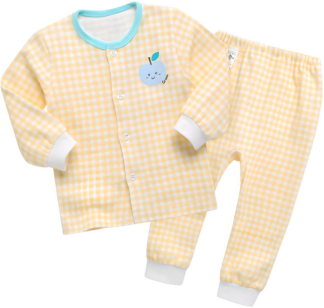 그린베베 유아용 봄가을용 사과체크 양면내의