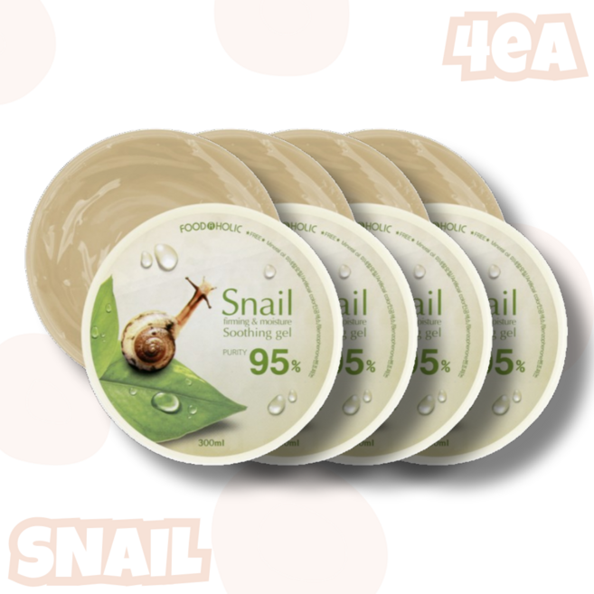 [정품] 푸드어홀릭 스네일 수딩젤 SNAIL SOOTHING GEL (달팽이뮤신 / 수딩겔 / 보습 / 탄력 / 쿨링 / 진정), 4개, 300ml