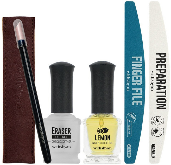 위드샨 네일케어 5종 풀세트+파우치 증정, 루비푸셔+이레이저+프리퍼레이션+핑거파일+트리트먼트오일, 1개