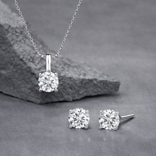 메종드쉬 모이사나이트 세트 귀걸이 목걸이 4프롱 솔리테어 BMS014 18kGF 랩다이아 시뮬럿다이아