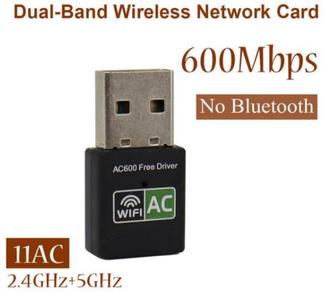 600Mbps USB 와이파이 블루투스 어댑터 듀얼 밴드 2.4 5.8Ghz 무선 외부 수신기 PC 및 노트북용 미니 동글, 01 No Bluetooth, 1개