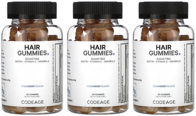 코드에이지 헤어 구미젤리 설탕 무함유 딸기 맛 60개 3개, 60정 - 쿠팡