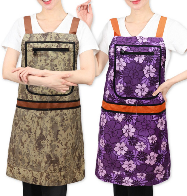 DMKA03 생활방수 지퍼 큰주머니 시장 농장 앞치마, DMKA03 브라운+핑크XL, 1개