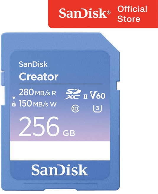 샌디스크 크리에이터 SD카드 V60 캐논 소니 카메라 메모리, 1개, 256GB