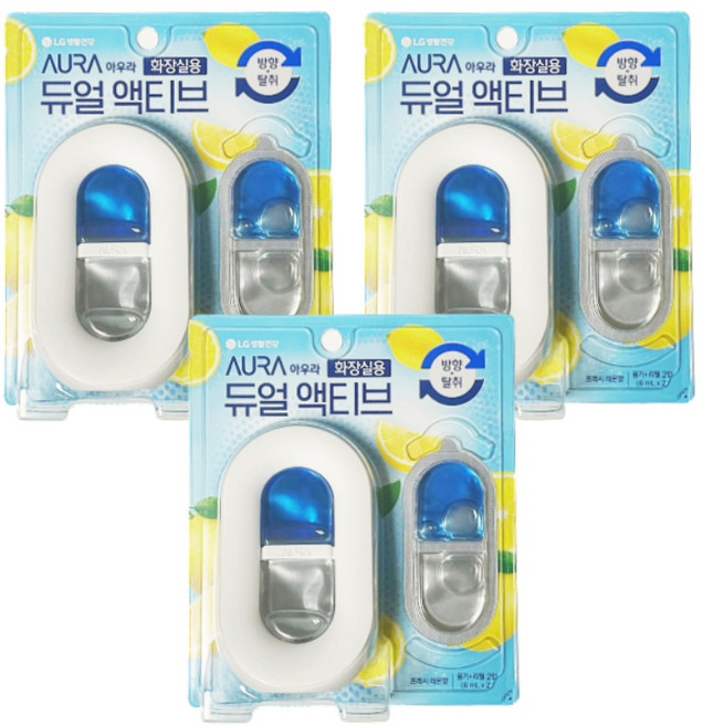 아우라 듀얼액티브 화장실 탈취 방향제 프레쉬레몬향 6ml 용기+리필2입, 3개