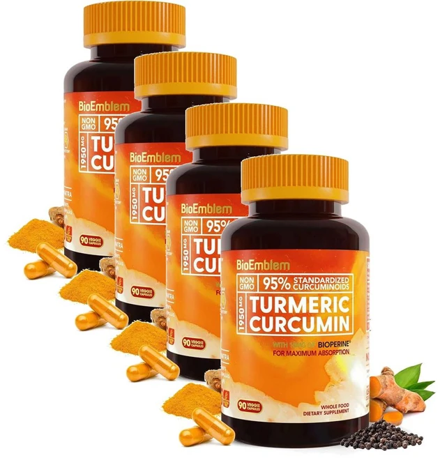 바이오엠들렘 터메릭 커큐민 위드 바이오페린 캡슐 BioEmblem Turmeric Curcumin, 4개, 90정 - 쿠팡