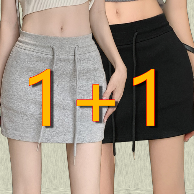 POMTOR 1+1 여름 미니 스커트 슬림 하이웨스트 슬림핏 키 작은 캐주얼 밴딩 힙 a라인 치마바지
