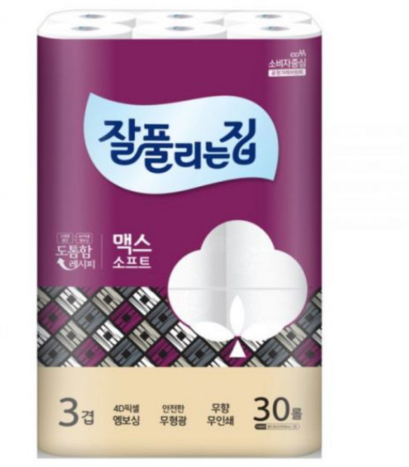 미래생활 잘풀리는집 맥스소프트 3겹 무형광 화장지 30m 30롤 1팩