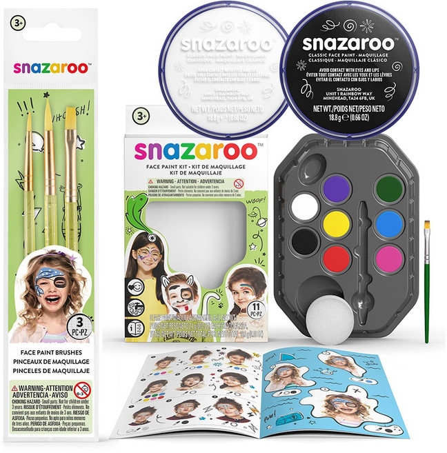 영국 스나자루 페이스페인팅 물감 레인보우8색키트+브러쉬3종+75g화이트 블랙 2종, 10색, 16.8g