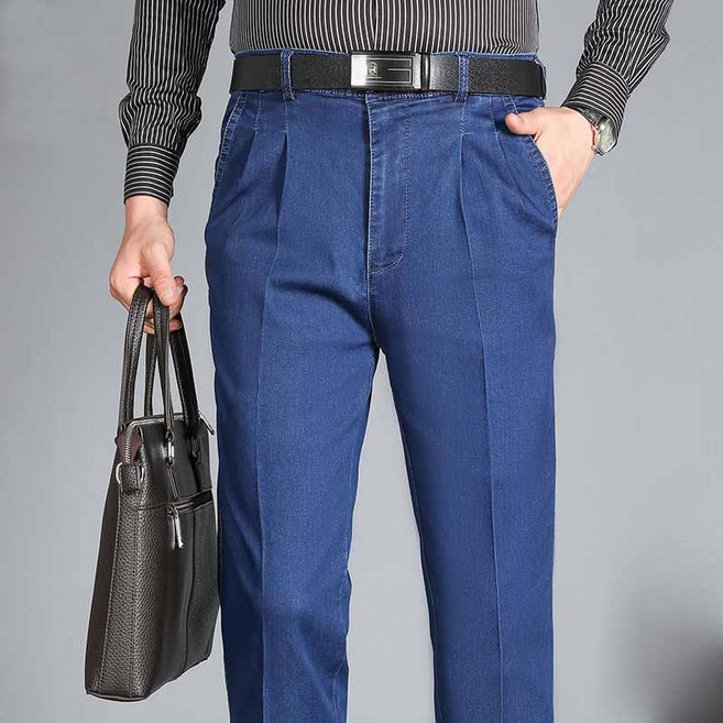 봄 가을 중년 남성 청바지 캐주얼 슬림핏 와이드 데님 팬츠 YLP