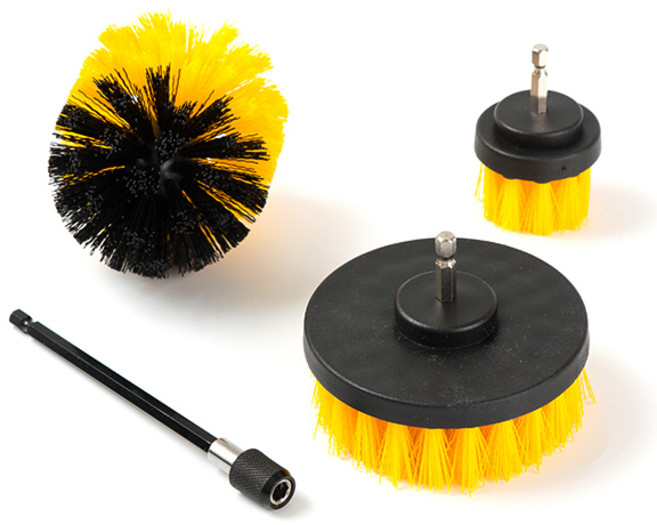 ZIO-BIZ 전동드릴 청소솔 3종 + 연장어댑터 세트 / 전동드릴 청소브러쉬 전동청소솔 전동브러쉬 드릴브러쉬 화장실 욕실 바닥 청소도구 청소용품 타일청소, 1세트