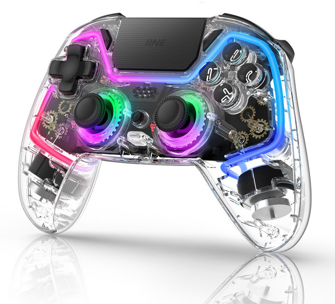 이이네 바스테트 PS4 무선 컨트롤러 홀 효과 조이스틱 & 선형 드리거 RGB 라이트 게임 컨트롤러 PS4/Switch/PC/Android/IOS와 호환, 투명색, 1개, 투명색 * 1개