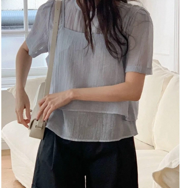 MOMOKA 뷔스티에반팔블라우스 투피스 가을블라우스 오피스룩 로맨틱 데이트룩