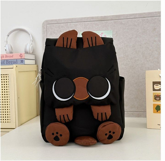 暹羅卡通雙肩包 日系休閒百搭 大容量書包, 1個, 黑色大號單包