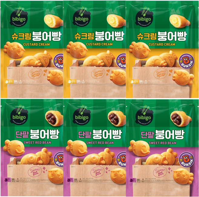 [K-분식] 비비고 단팥 붕어빵 3봉+슈크림 붕어빵 3봉