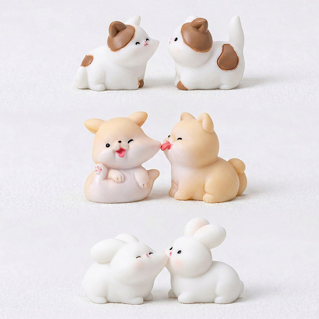 제로앤나인 동물 미니어쳐 피규어 데스크테리어 소품 테라리움 꾸미기 3종세트, 혼합색상