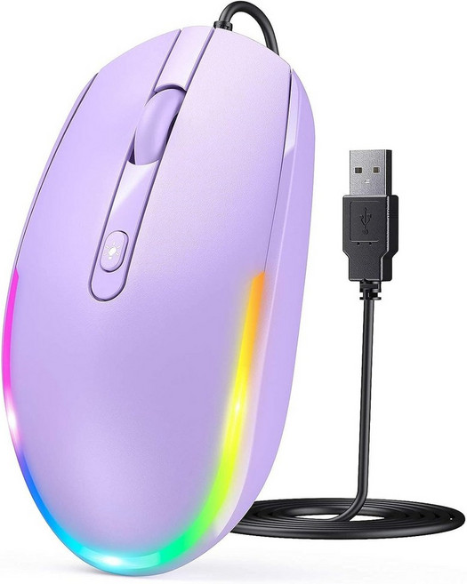 Seenda 유선 마우스 - 노트북용 USB 코드가 부착된 RGB 백라이트 광학 LED 마우스로 컴퓨터 크롬북 Purple, Black