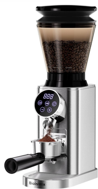 바이로믹스 전동 커피 원두 그라인더 저소음 자동 분쇄기 48단계 정밀 조절 코니컬 버, 프리미엄 코니컬 버 전동 그라인더
