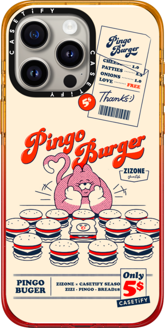케이스티파이 CASETiFY 아이폰 15 프로 맥스 임팩트 케이스 PINGO BURGER BY ZIZONE - 매트 블랙, {Size} {Color} -  피치 헤이즈, 1