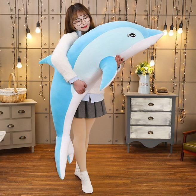 海豚抱枕毛絨玩具, 藍色軟萌海豚玩偶抱枕