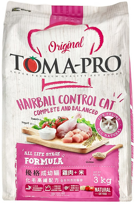 TOMA-PRO 優格 成幼貓 化毛高纖配方 乾飼料, 3kg, 1袋, 雞肉 + 米