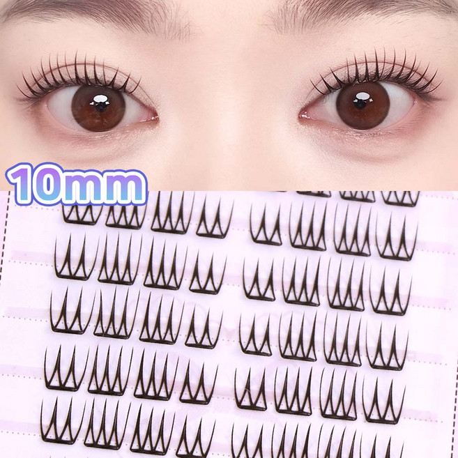 WooBerry 초경량 노글루 속눈썹 플랫모 U형 라이트 아이돌 속눈썹 접착식 원터치 아이래쉬 10mm 80PCS, 1개, Black