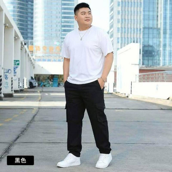工裝褲男大尺碼運動長褲闊腿彎刀褲鬆緊帶直筒寬褲吸濕排汗休閒褲子夏季薄涼感褲男生防風防水登山衝鋒褲男款多口袋彈性寬鬆工作褲