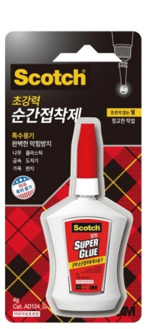 3M 스카치 초강력 순간접착제 AD124G (흐르지 않는 젤타입) 4g / 강력접착제 강력본드 접착제 초강력본드 강력순간접착제 3M순간접착제, 1개
