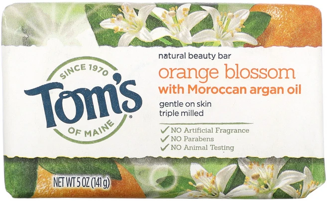 Toms of Maine 내추럴 뷰티 바 비누 모로코 아르간 오일이 함유된 오렌지 블라썸 (141 g) 5팩, 141g - 쿠팡