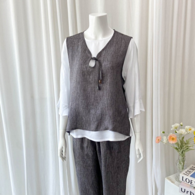 풍기인견 중년여성 조끼 베스트 여름 상하세트 엄마 한벌 법복 코디