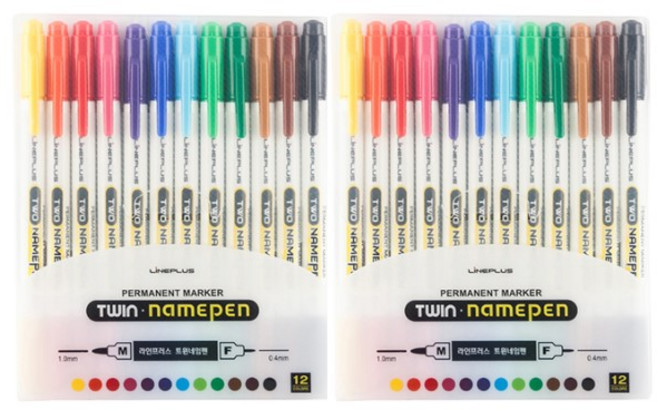 라인플러스 트윈네임펜 12색, 혼합 색상, 2개입
