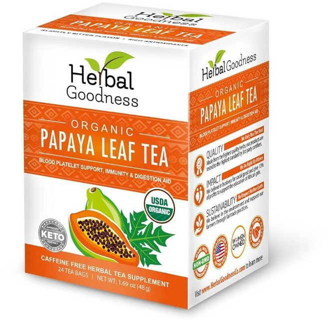 혈소판용 유기농 파파야 잎 추출물 차 24봉지 - 파파야 효소 천연 혈소판 차 - 면역 장 및 소화 건강을 위해 - 미국 제조, 1