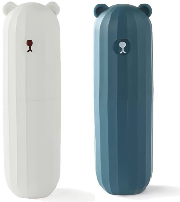 로앤제이 휴대용 여행용 곰돌이 칫솔통 양치컵 칫솔 치약 케이스 1+1, 1개, 크림+네이비