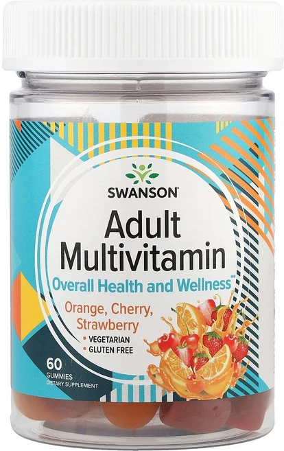 Swanson 성인용 종합비타민 구미젤리 오렌지 체리 딸기 구미젤리 60개 Swanson (스완슨), 1개 - 쿠팡