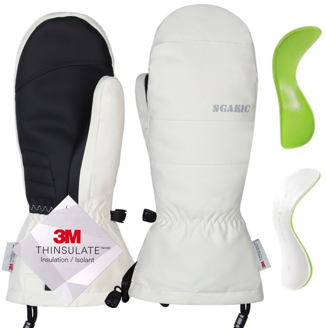 SGAKIC 3M 손목 보호대 스키장갑 남녀공용 스노우보드장갑 소프트 벙어리장갑, 화이트, 1개
