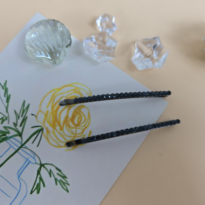 6cm 한쌍 실핀 세트 스톤 보석 큐빅 앞머리 옆머리 포인트 고정 일자 헤어핀