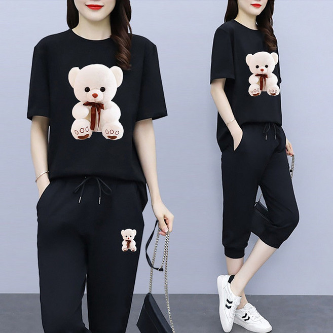 지고다그 여성 반팔 티셔츠 트레이닝 세트 여름 빅사이즈 캐주얼 세븐부 팬츠 운동복 ZH0420