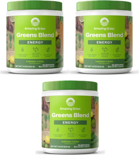 Amazing Grass 그린 블렌드 에너지 녹색 채소 추출 파우더 레몬 라임 맛 Greens Blend Energy, 210g, 3개 - 쿠팡