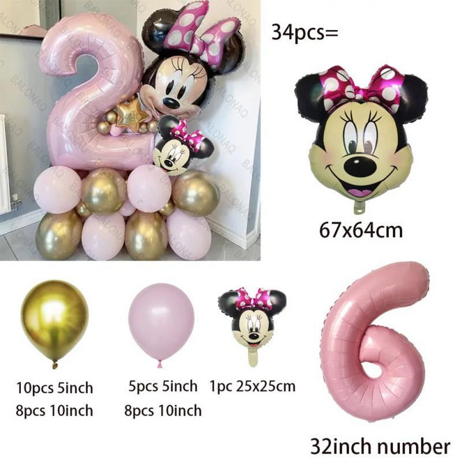 미키 미니 마우스 생일 파티 장식 풍선 샤워 에어 글로, 8. Number 6
