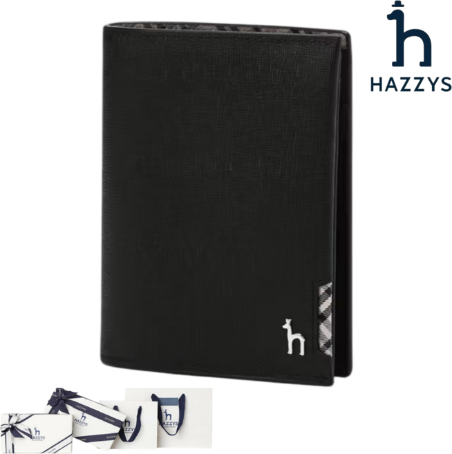 백화점발송 헤지스 남성 CHESTER 블랙 체크장식 소가죽 중지갑