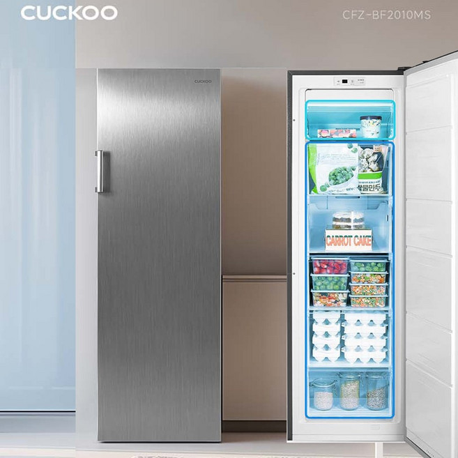 냉동고 실버 메탈 192리터 업소용 인테리어 거실 혼수 가전 한문형 좌우 가변형, 필수선택, 쿠쿠 CFZ-BF2010MS, 1개