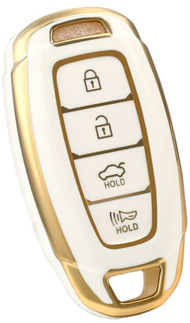 OFFCURVE TPU 현대 자동차 엣지라인 4버튼 그렌저IG 싼타페TM 코나 풀커버 스마트키 적용 키케이스 키홀터 단품 다양한 컬러, 화이트 골드