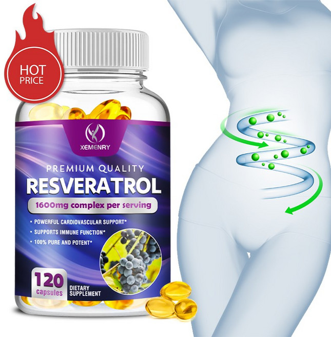 레스베라트롤 캡슐 120개 1600mg - 케르세틴 - 노화 방지 신진대사 지원, 1개, 120정