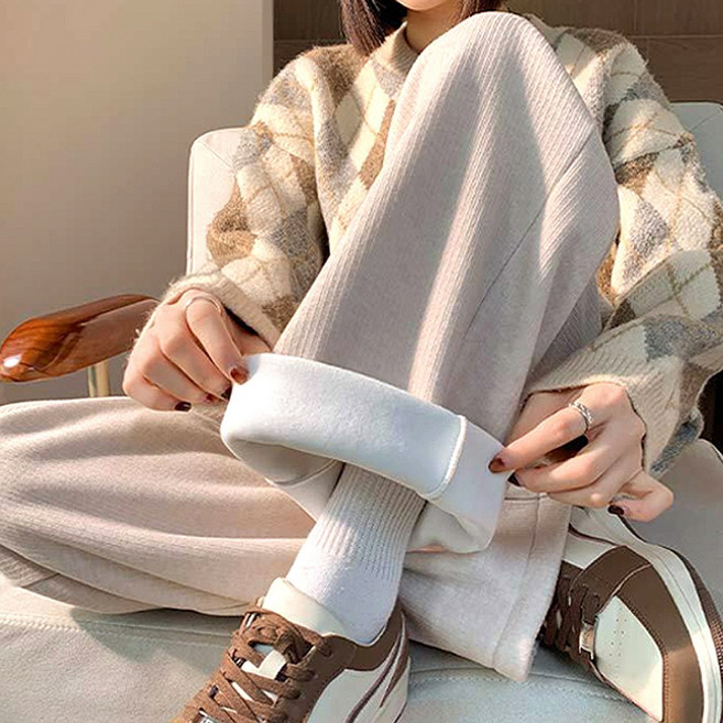 시크벤 여성 융 기모 밴딩 와이드 팬츠 겨울 밍크 털 골덴 코듀로이 트레이닝 바지