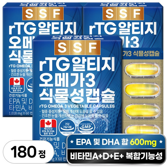 순수식품 rTG 오메가3 비타민D 1000mg, 60정, 3개