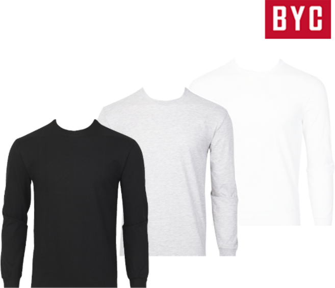 BYC 긴팔면티 면100% 면티셔츠 긴팔 면티 비와이씨 긴팔티 티셔츠 라운드티 무지티 기본티