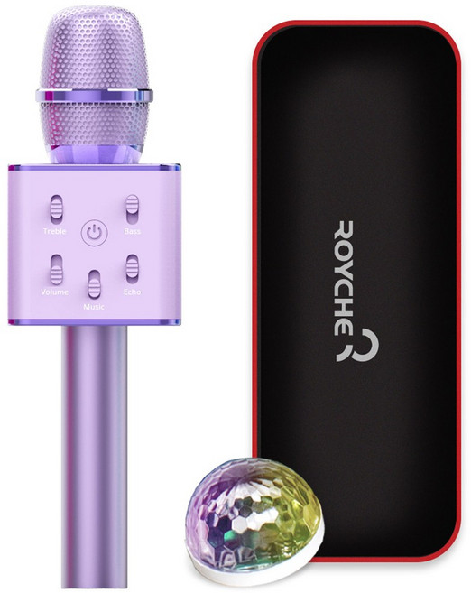로이체 휴대용 블루투스 무선 노래방 마이크 + 미러볼 + 파우치 세트, BTS-30PM(바이올렛), MB-7